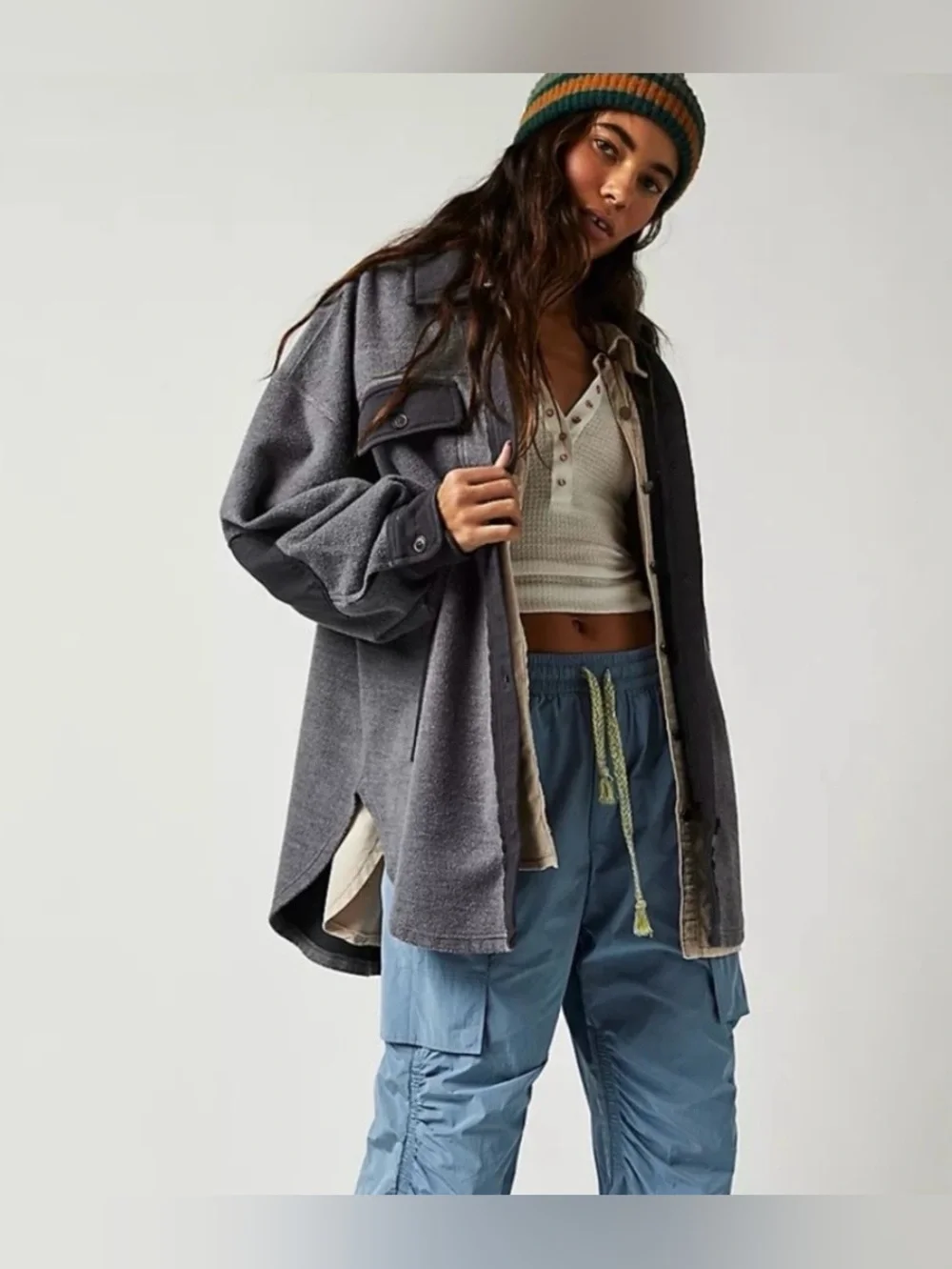 NEW Free People M Ruby Shirt Jacket in Incense Grayish Black NWOT Button Down - Picture 6 of 7